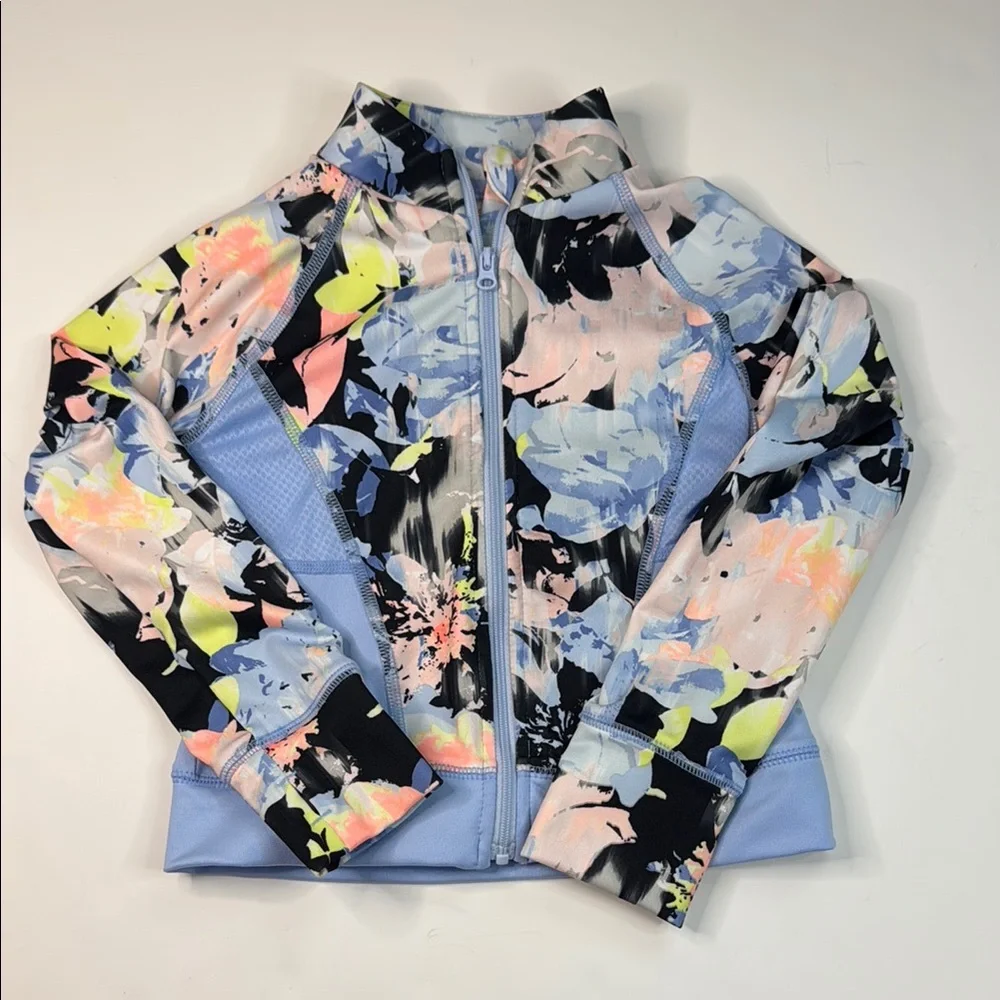 Gymboree Girls' Activewear Blue and‎ Black Jacket with Striking Abstract Pattern